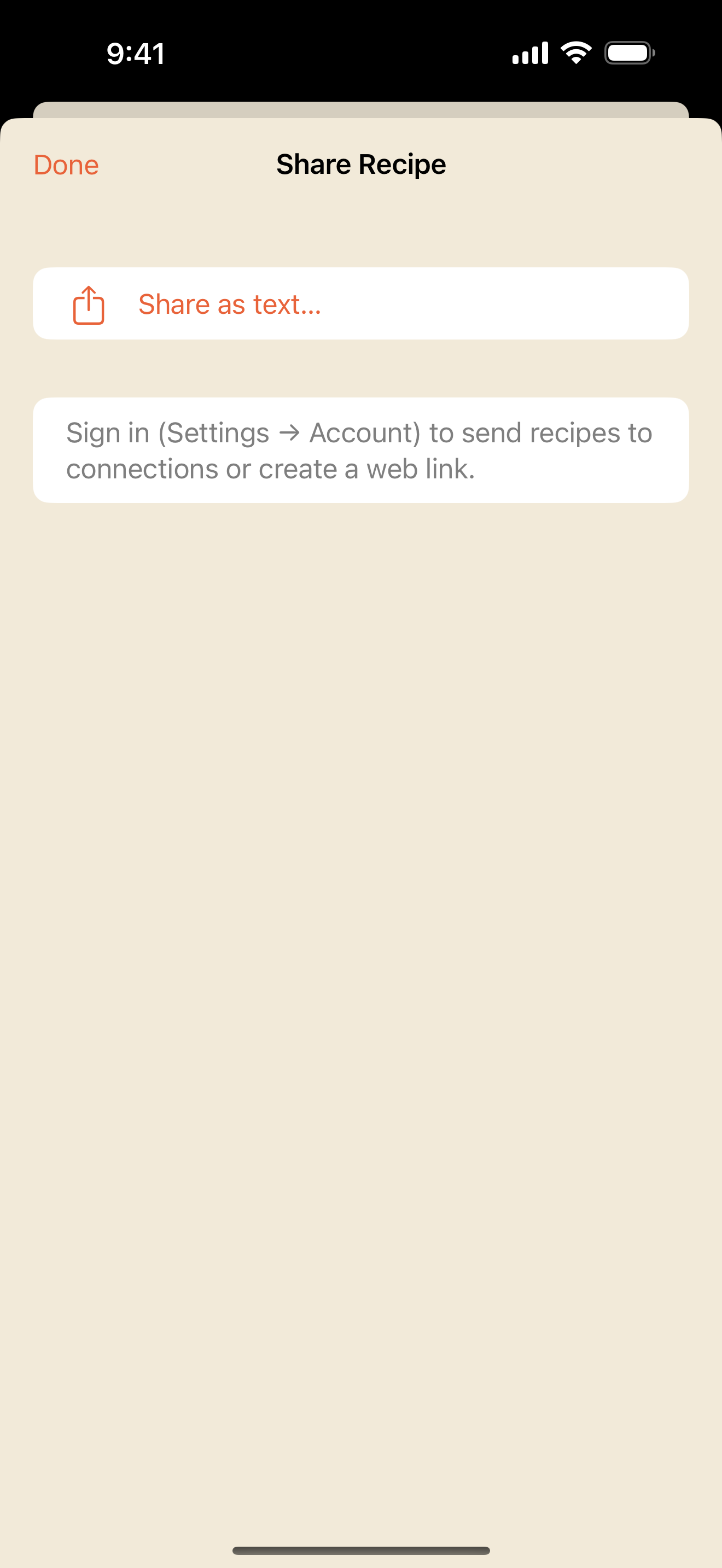 Sharing a recipe from the recipe page